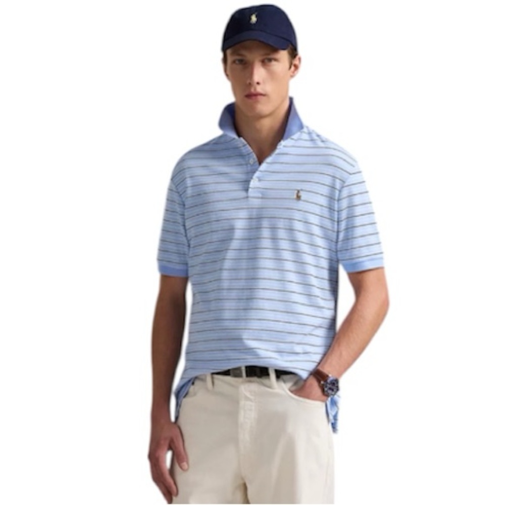 Polo Ralph Lauren classic fit soft Light Blue Striped polo shirt men’s medium